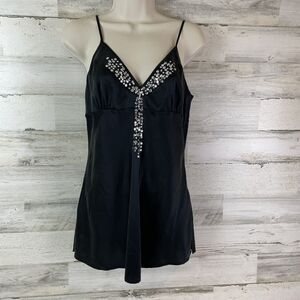 Y2K Express Black Silk Cami Top Women’s S  Black W/ Silver Sequins Sexy …